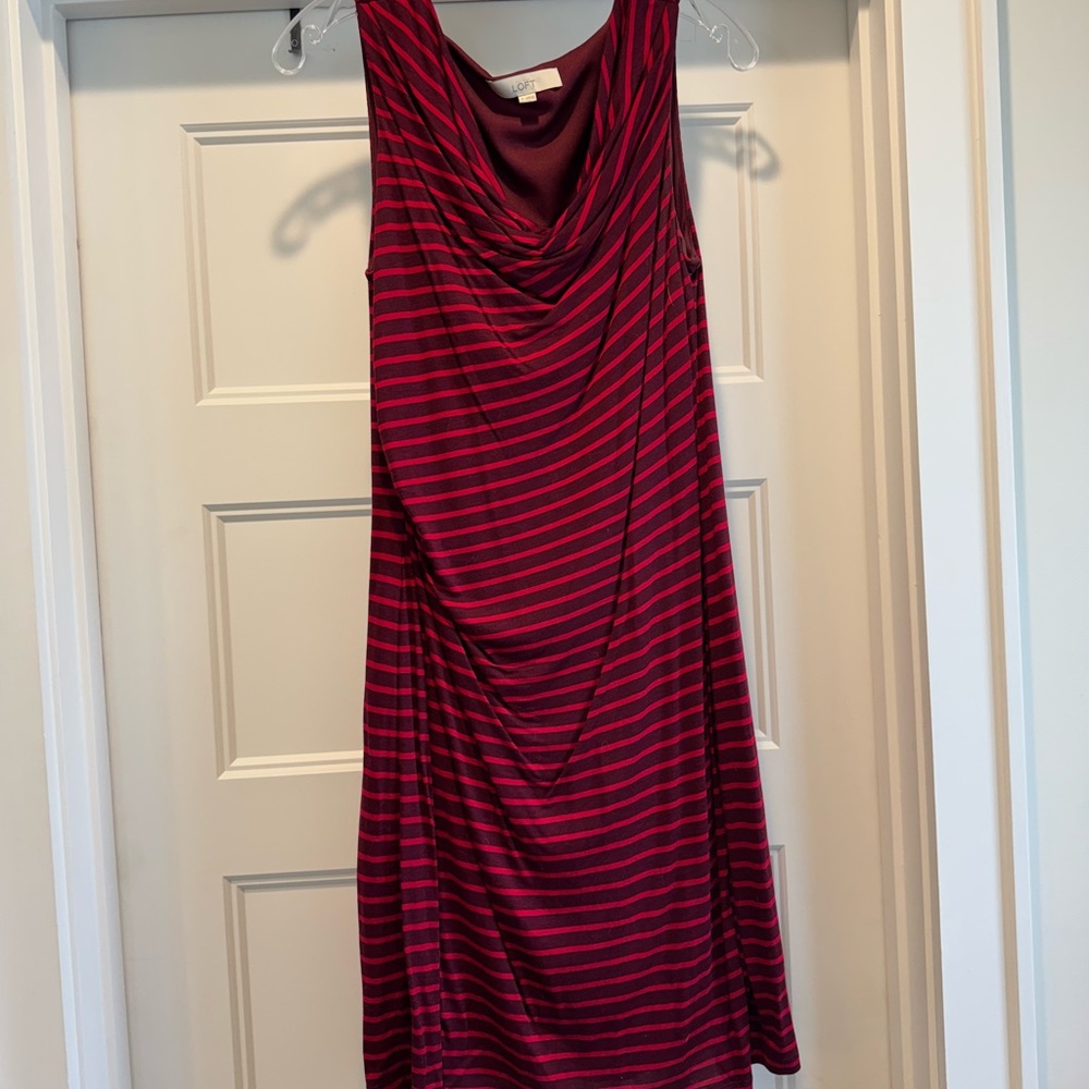 LOFT Burgundy Striped Midi Dress